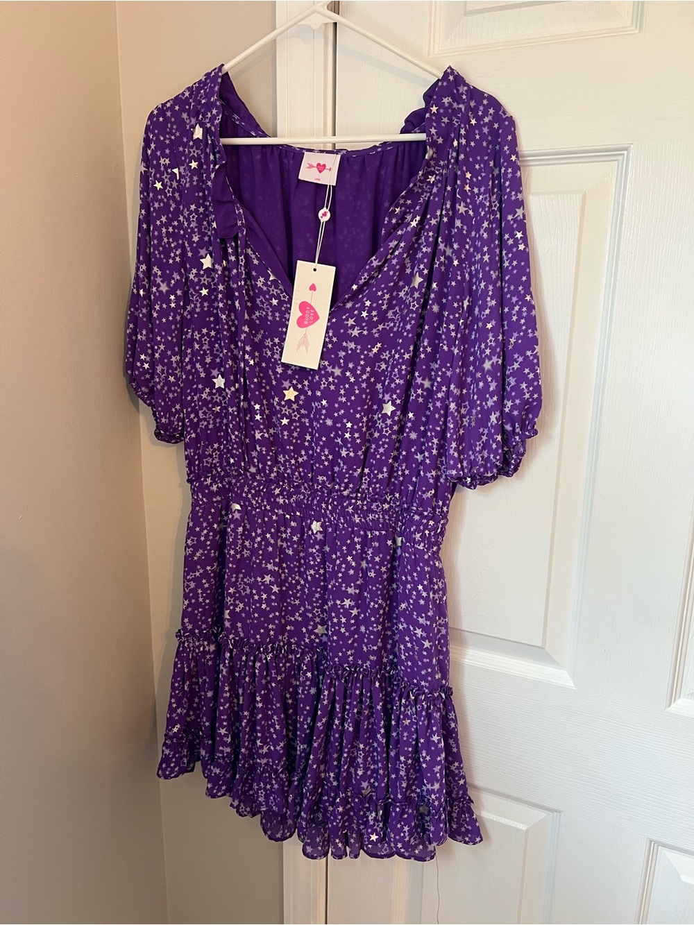 Buddy Love Purple Star Print Ruffle Hem Dress